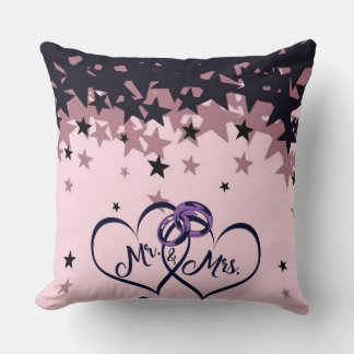 Coussin Mr and Mrs Wedding Throw Pillow with Star Backgrou