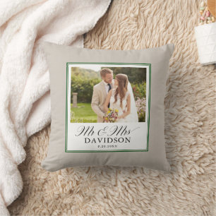 Coussin Mr et Mme Elegant Script Photo Nouvellement Mariés