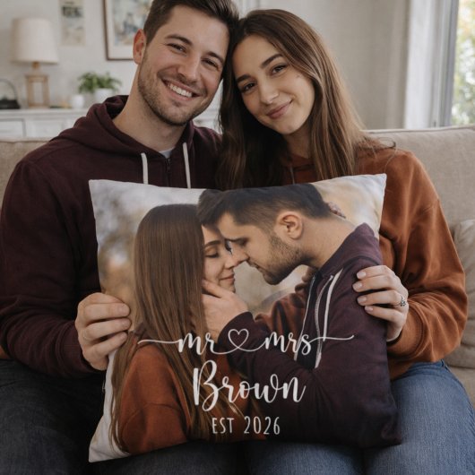 Coussin Mr & Mrs Personalized Photo Throw Pillow
