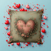Coussin Mr & Mrs Romantic Heart Botanical Greenery Garden 