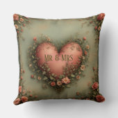 Coussin Mr & Mrs Romantic Heart Botanical Greenery Garden  (Verso)