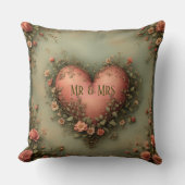 Coussin Mr & Mrs Romantic Heart Botanical Greenery Garden  (Recto)