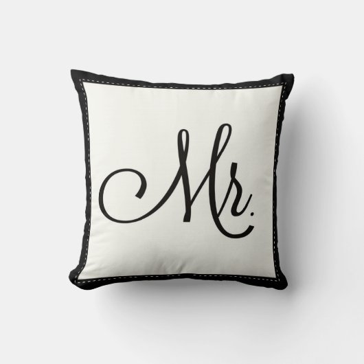 Coussin "Mr" noir & blanc, personnalisé sur le dos (Recto)
