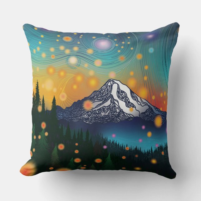 Coussin Mt Rainier w Soirée Starry Sky et Fireflies (Recto)