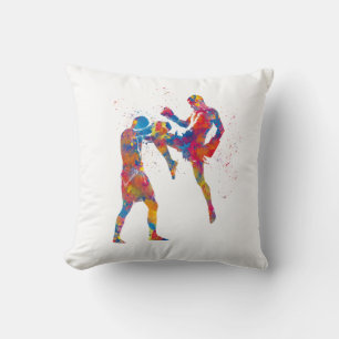 Coussin Muay chasseur thaï en aquarelle