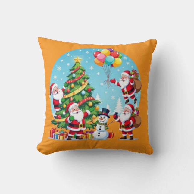 Coussin **“Multi-Santa Christmas Fun – 3D Cartoon Transpar (Recto)