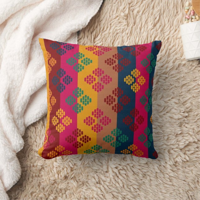 Coussin Multicolor Ikat Geometric Decorative Pillow (Couverture)