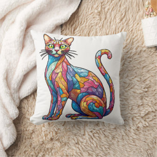 Coussin Multicolor Mosaic drôle Chat 756