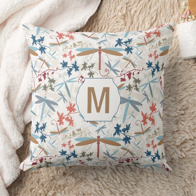Coussin multicolore Motif de libellules Monogramme (Couverture)