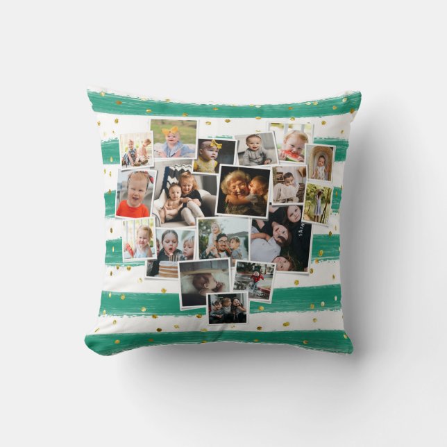 Coussin Multiphoto Collage forme coeur mignonne famille (Recto)