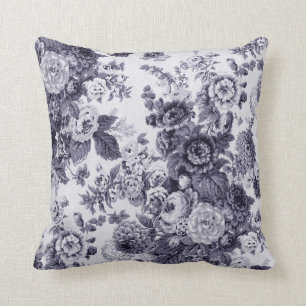 Coussin Mûre Toile floral botanique pourpre bleu No.5