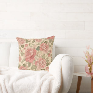 Coussin Muse Florale Poussiéreuse - Style Batik Rose Pouss