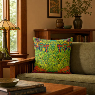 Coussin Mushrooms Bird Retro Art Nouveau Motif de Voysey