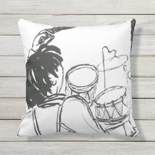 Coussin Musicien moderne noir blanc aquarelle