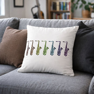 Coussin Musique Art Saxophones Arc-en-ciel Saxophone Col