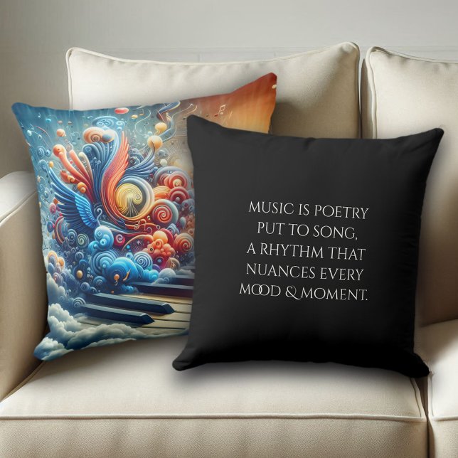 Coussin Musique & Clavier Artistiquement Provenant Des Nua (Musical Notes and Keyboard Arising from Music Sheet Throw Pillows Cover Photo 1)