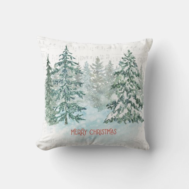 Coussin Musique d'hiver Pin de Noël (Recto)