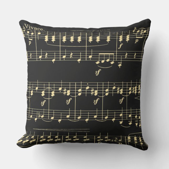 Coussin Musique d'or en noir (Recto)