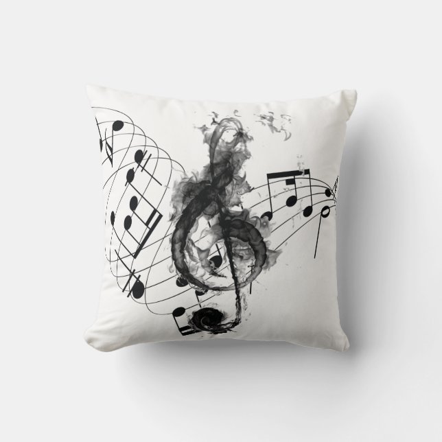 Coussin Musique Note Effet fumée noire et blanche (Recto)