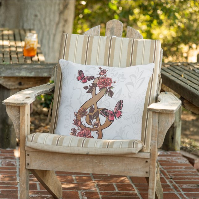 Coussin Musique Note Roses et papillons (Chaise)