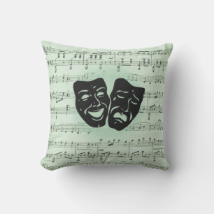 Coussin Musique verte et masques grecs de théâtre