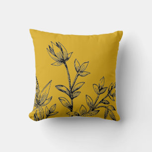 Coussin Mustard Jaune et Noir Botanique  Rhatany