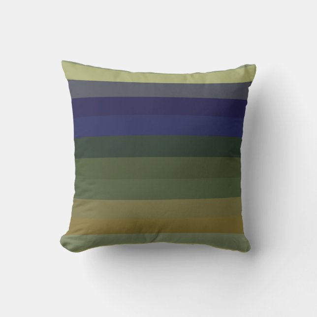 Coussin Muted Sage Blues & Olive Green Stripes  (Recto)