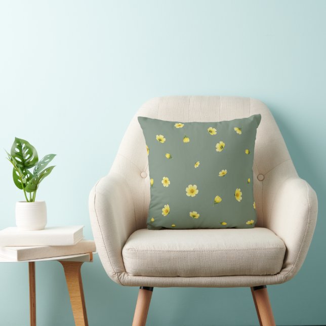 Coussin Muted Sage Japanese Winter Cosmos Floral Pattern (Chaise)