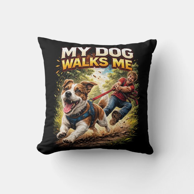 Coussin My Dog Walks Me (Recto)