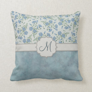 Coussin Myosotis bleu floral et de marbre avec le