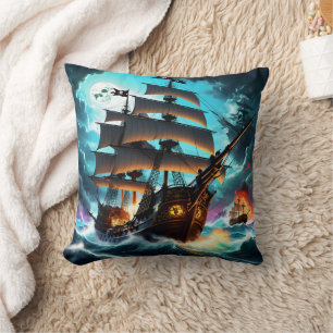 Coussin Mystérieux Bateau Pirate Naviguant À Travers Des M