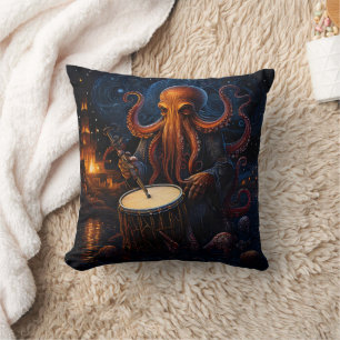 Coussin Mystérieux Drummer Octopus Sous La Nuit étoilée