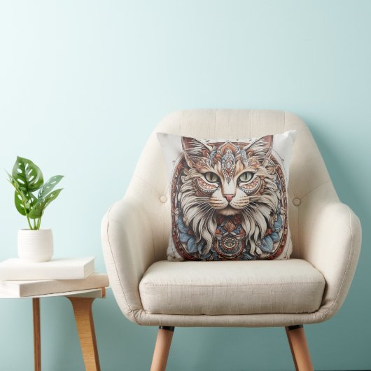 Coussin Mystic Boho Feline Mandala (Chaise)