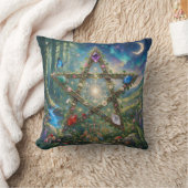 Coussin Mystic Flora Pentagram & Gemstone Celestial Art (Couverture)