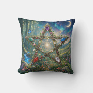 Coussin Mystic Flora Pentagram & Gemstone Celestial Art