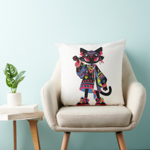 Coussin Mystic Kawaii Cat – Tribal Spirit Tee Coloré