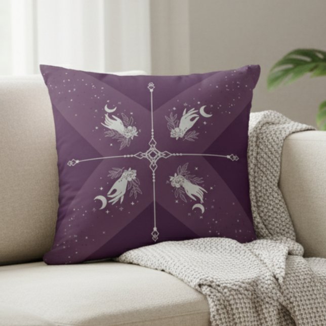 Coussin Mystic Moon Purple Celestial Boho Throw Pillow (Perfect for adding a mystic, boho, or witchy touch to your home decor )