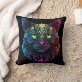 Coussin Mystic Neon Mandala Chat Psychedelic Feline Imagin (Couverture)