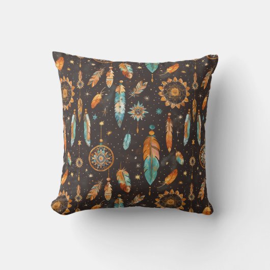 Coussin Mystical Dark Boho : Feathers & Dream Catchers Des (Recto)