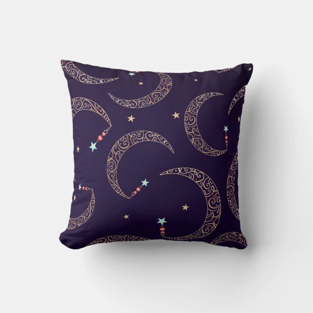 Coussin Mystique Purple Gold Filigree Lune Céleste (Recto)