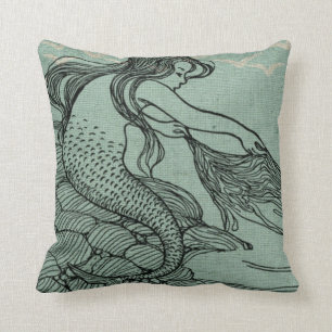 Coussin Mythique Jeune Sirène Aqua Blue Sea Shore