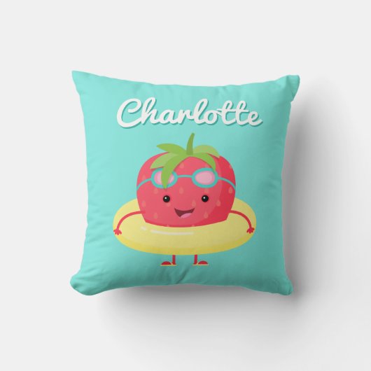 Coussin Nage de fraises Kawaii (Recto)