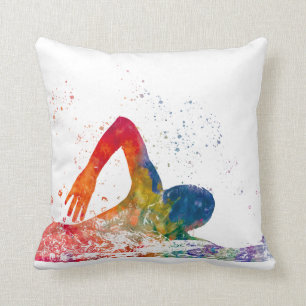 Coussin nageur en aquarelle