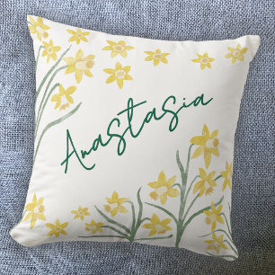 Coussin Naissance en Mars Jonquille Personnalisée