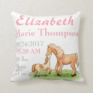 Coussin Naissance équestre de faire-part de bébé d'amour