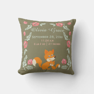 Coussin Naissance personnalisée Nouveau Renard bébé et Ros