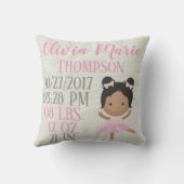 Coussin Naissance rose de danse de ballet de ballerine (Verso)