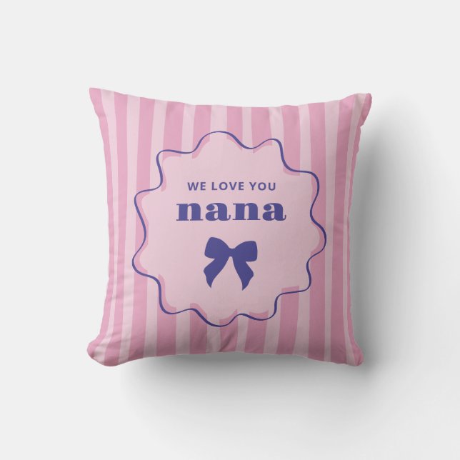 Coussin Nana | Pink Stripes with Wavy Frame and Chic Bow (Recto)