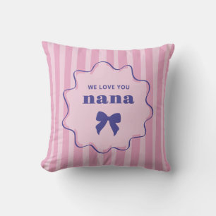 Coussin Nana   Rayures roses avec cadre ondulé et nœud chi