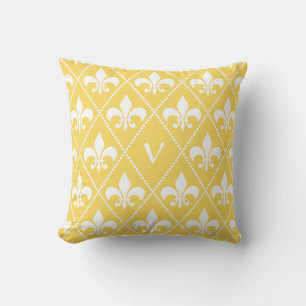 Coussin Naples Yellow Fleur de Lis avec l'initiale de